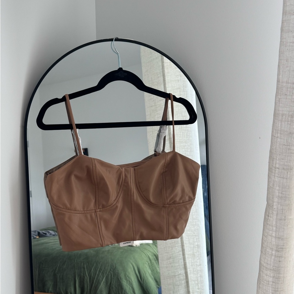 Vegan Leather Brown Bustier Crop Top